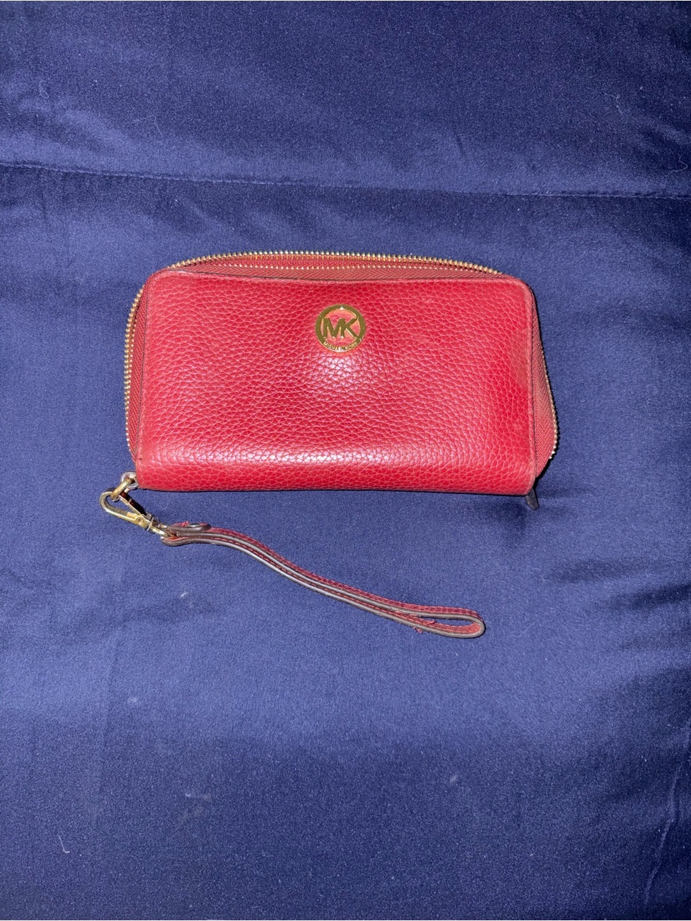 Michael Kors Red Pebbled Leather Wristlet Clutch with Gold Logo